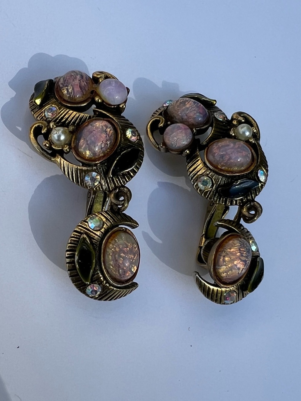Albert Weiss Gold-Tone Earrings with Pink Opal Cabochons and Crystal Accents - Picture 6 of 6